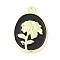 Rack Plating Spray Painted Alloy Pendants, Cadmium Free & Nickel Free & Lead Free, Oval with Flower, Black, 17.5x12x2mm, Hole: 1.4mm