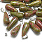 Natural Unakite Pendants, with Stainless Steel Snap On Bails, teardrop, 28~30x10~12mm, Hole: 6x4mm