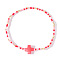 Beach Vacation Style Shell Cross & Glass & Brass Beaded Stretch Bracelets for Women, Red, 6-1/2 inch(16.5cm)