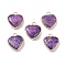 Dyed Synthetic Imperial Jasper Pendants, Brass Heart Charms, Golden, Medium Orchid, 19x16x4.5~5.5mm, Hole: 2.7mm