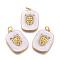 Brass Enamel Pendants, with Brass Jump Rings, Rounded Square, White, 23x16x4mm, Jump Rings: 3mm Inner Diameter.