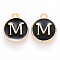 Golden Plated Alloy Charms, Cadmium Free & Lead Free, with Enamel, Enamelled Sequins, Flat Round with Letter, Black, Letter.M, 14x12x2mm, Hole: 1.5mm