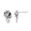 Brass Rose Stud Earrings for Women EJEW-G321-09P-3