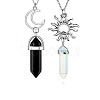 2Pcs 2 Style Natural Black & Opalite Bullet Pendant Necklaces Set PW-WG26431-02-1