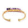 Natural Amethyst Triple Column Beaded Open Cuff Bangle BJEW-E377-01G-03-3