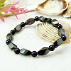 Round Natural Black Agate(Dyed) Stretch Bracelets BJEW-G072-4-1