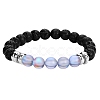 Synthetic Moonstone & Natural Lava Rock Round Beaded Stretch Bracelet BJEW-SW00060-02-1