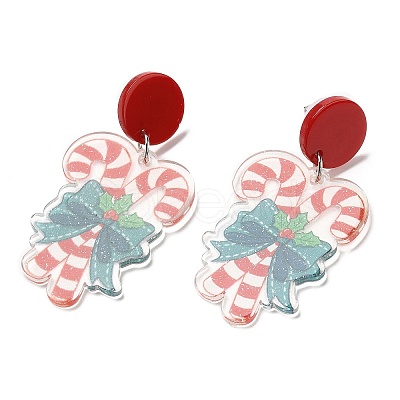 Christmas Acrylic Dangle Stud Earrings with 304 Stainless Steel Pin for Women EJEW-D060-01A-1