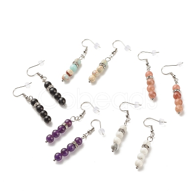 Gemstone Round Beaded Dangle Earrings EJEW-JE04873-1