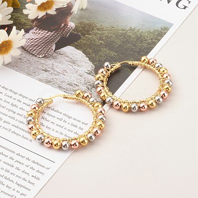 304 Stainless Steel Beaded Hoop Earrings EJEW-JE04544-02-1