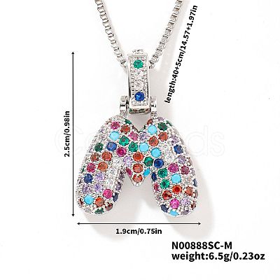 Brass Pave Colorful Cubic Zirconia Letter Pendant Box Chain Necklaces NU0575-39-1