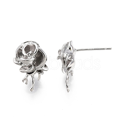 Brass Rose Stud Earrings for Women EJEW-G321-09P-1