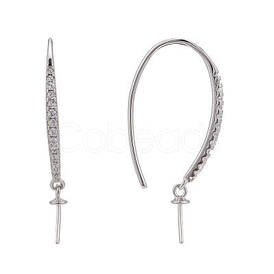 Anti-Tarnish Rhodium Plated 925 Sterling Silver Micro Pave Cubic Zirconia Earring Hooks STER-F041-88P-1