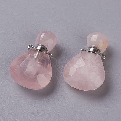 Teardrop Natural Rose Quartz Perfume Bottle Pendants G-H241-02B-P-1