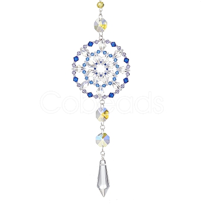 Glass Beaded Flower Hanging Ornaments HJEW-TA00187-1