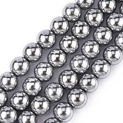 1Strand Grade A Non-Magnetic Synthetic Hematite Beads Strands X-G-S096-10mm-3-1