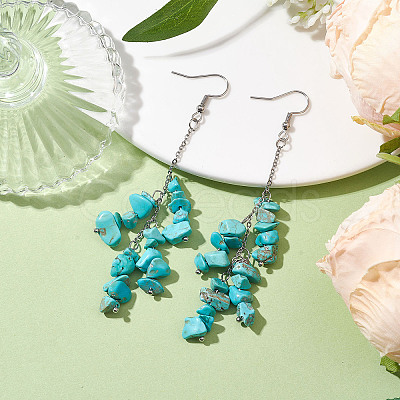 Synthetic Turquoise Chips Cluster Earrings EJEW-JE05837-1