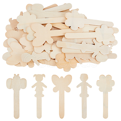 SUPERFINDINGS 10 Bags 5 Styles Wooden Flat Craft Sticks WOOD-FH0002-10-1