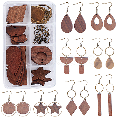 SUNNYCLUE DIY Walnut Wood & CCB Plastic Pendants Dangle Earring Making Kits DIY-SC0012-43AB-1