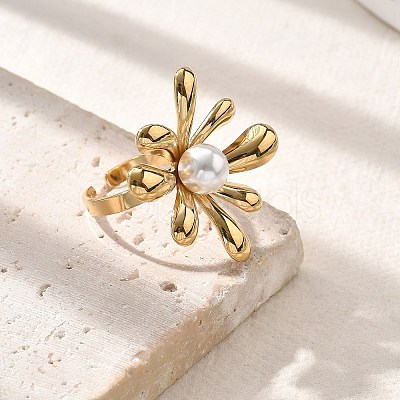 Flower 304 Stainless Steel Cuff Rings for Women STAS-Z112-19G-1