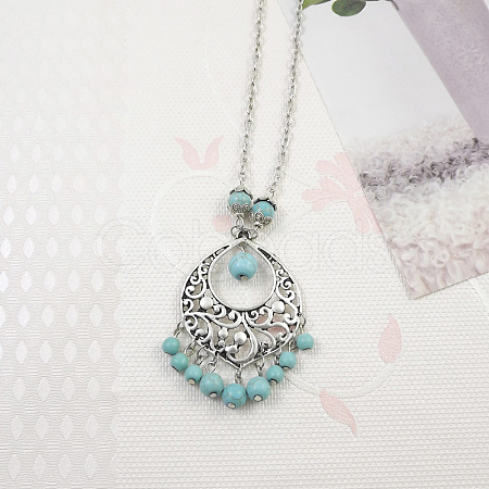 Yunnan Ethnic Style Miao Silver Pave Turquoise Pendant Necklaces Tibetan Nepalese Jewelry LV1527-4-1