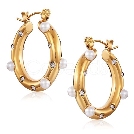 Shell Pearl Hoop Earrings with Cubic Zirconia JE954A-1