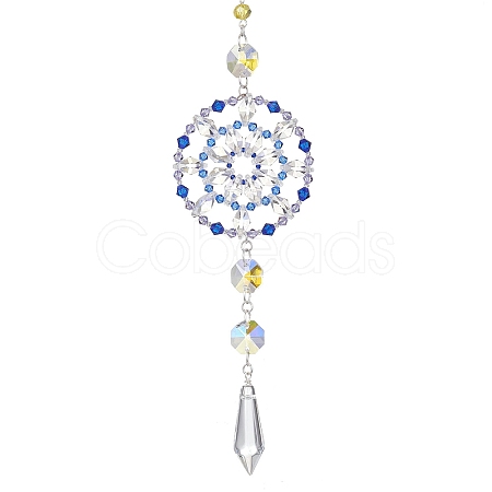 Glass Beaded Flower Hanging Ornaments HJEW-TA00187-1