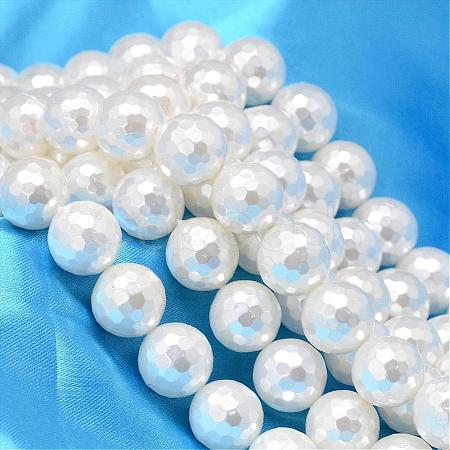 Faceted Round Shell Pearl Bead Strands BSHE-L012-8mm-A013-1