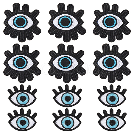  16Pcs 2 Styles Evil Eye Cotton Embroidery Iron on Clothing Patches DIY-NB0010-16-1