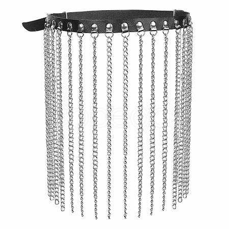 Alloy Chain Tassel Dangle Imitation Leather Chain Belt AJEW-WH0020-42-1