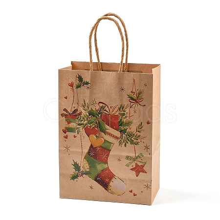 Christmas Theme Printed Kraft Paper Bags with Handles ABAG-M008-08B-1