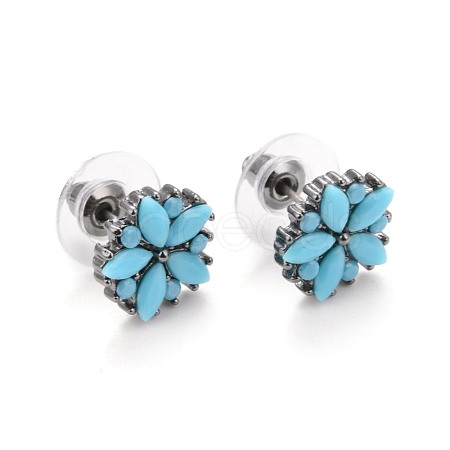 Bohemian Synthetic Turquoise Flower Stud Earrings EJEW-H085-04B-1