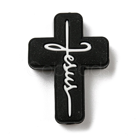 Cross with Word Jesus Silicone Focal Beads SIL-G006-01A-1