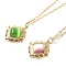 Glass Cat Eye Rhombus Pendant Necklaces, Ion Plating(IP) 304 Stainless Steel Cable Chain Necklaces, Golden, Mixed Color, 15.55~15.83 inch(39.5~40.2cm)