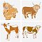 Environmental Protection Theme Plastic Drawing Painting Stencils Templates Sets, Cattle Pattern, 30x30cm, 4sheet/set