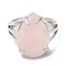 Natural Rose Quartz Teardrop Adjustable Rings, Platinum Brass Ring, Lead Free & Cadmium Free, US Size 7(17.3mm)