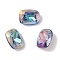 Glass Rhinestone Cabochons, Flat Back & Back Plated, Faceted, Rectangle, Bermuda Blue, 8x6x3.3mm