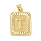 Rack Plating Brass Pendants, Long-Lasting Plated, Lead Free & Cadmium Free, Square with Letter Charms, Letter T, 24x17x2.5mm, Hole: 4x3.5mm