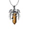 Natural Tiger Eye Bullet with Dragon Pendant Necklace with Zinc Alloy Chains, 19.69 inch(50cm)