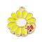 Alloy Enamel Pendants, Golden, Daisy with Ladybird Charm, Yellow, 18.5x16x3mm, Hole: 1.6mm, 10pcs/set