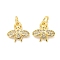 Brass Micro Pave Clear Cubic Zirconia Charms, Bees, 12.5x12.5x2mm, Hole: 2.5mm