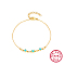 Simple S925 Sterling Silver with Synthesis Turquoise Link Bracelets for Women, Golden, 6-3/4 inch(17cm)