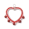 Wire Wrapped Natural Red Jasper & Glass Bead Pendants, 304 Stainless Steel Heart Charm, 29x26x2mm, Hole: 3mm