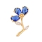 Brass Glass Pendants, Flower, Faceted, Golden, Royal Blue, 31x19x8mm, Hole: 5x3mm