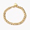 Brass Cuban Link Chain Bracelets, with Lobster Claw Clasps, Long-Lasting Plated, Word Good Luck, Real 18K Gold Plated, 7-1/2 inch(19cm)