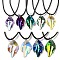 Waxed Cord Necklaces, K9 Glass Pendant Necklaces, Leaf, Mixed Color, 17.91 inch(45.5cm)