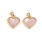 Natural Pink Shell Charms, with Real 18K Gold Plated Plated Brass Findings, Long-Lasting Plated, Heart, 12x12x3mm, Hole: 3x2.5mm