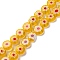 Handmade Millefiori Lampwork Beads Strands, Flat Round, Gold, 8x3mm, Hole: 0.7mm, about 47pcs/strand, 14.29''(36.3cm)