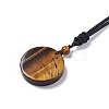 Natural Tiger Eye Flat Round with Tree of Life Pendant Necklace with Nylon Cord for Women NJEW-P274-03-01-4
