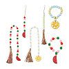 Crafans 6Pcs 6 Style Wood & Fringed Beaded Pendant Decoration HJEW-CF0001-15-1